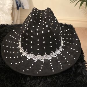 Sparkling Black Rhinestone Faux Diamind Hat